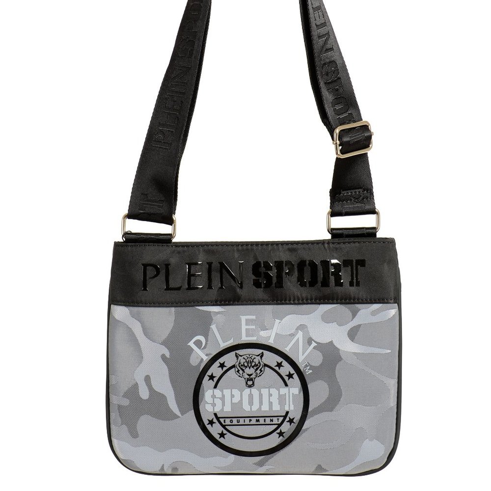 Plein Sport Unisex Gray Military Print Crossbody Bag